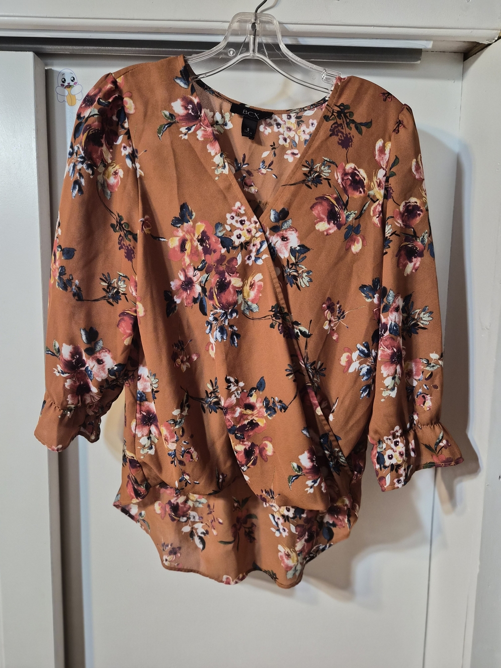 BCX Rust Floral Wrap Blouse